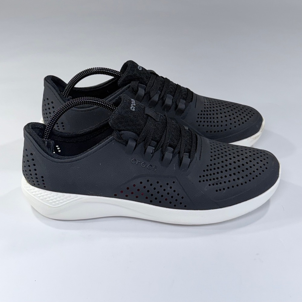 Crocs LiteRide Pacer Shoes Mens 10 Black White Lace Up Comfort Casual Sneakers